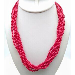 Vintage Red Torsade Necklace, Six Strand Seed Bead Multi Strand Twister